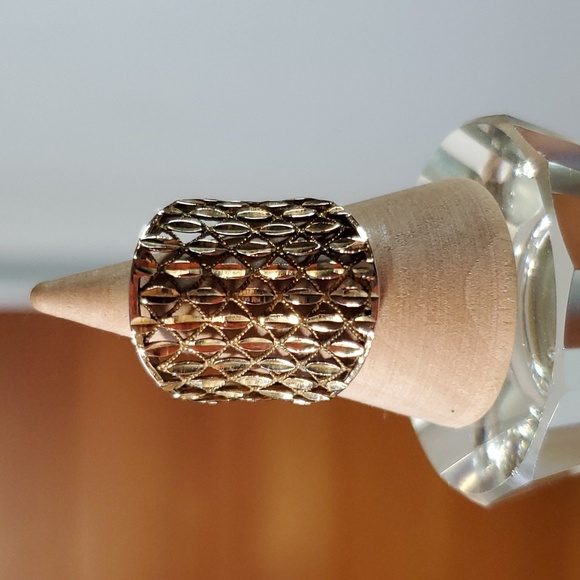 Diamond Cut Size 4.75 Ring 14k Gold Plated on 925 Sterling Basketweave Turkey OT - Picture 1 of 11